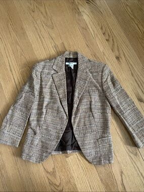 Zara Basic Women's Neutral Tweed Blazer in Beige Brown